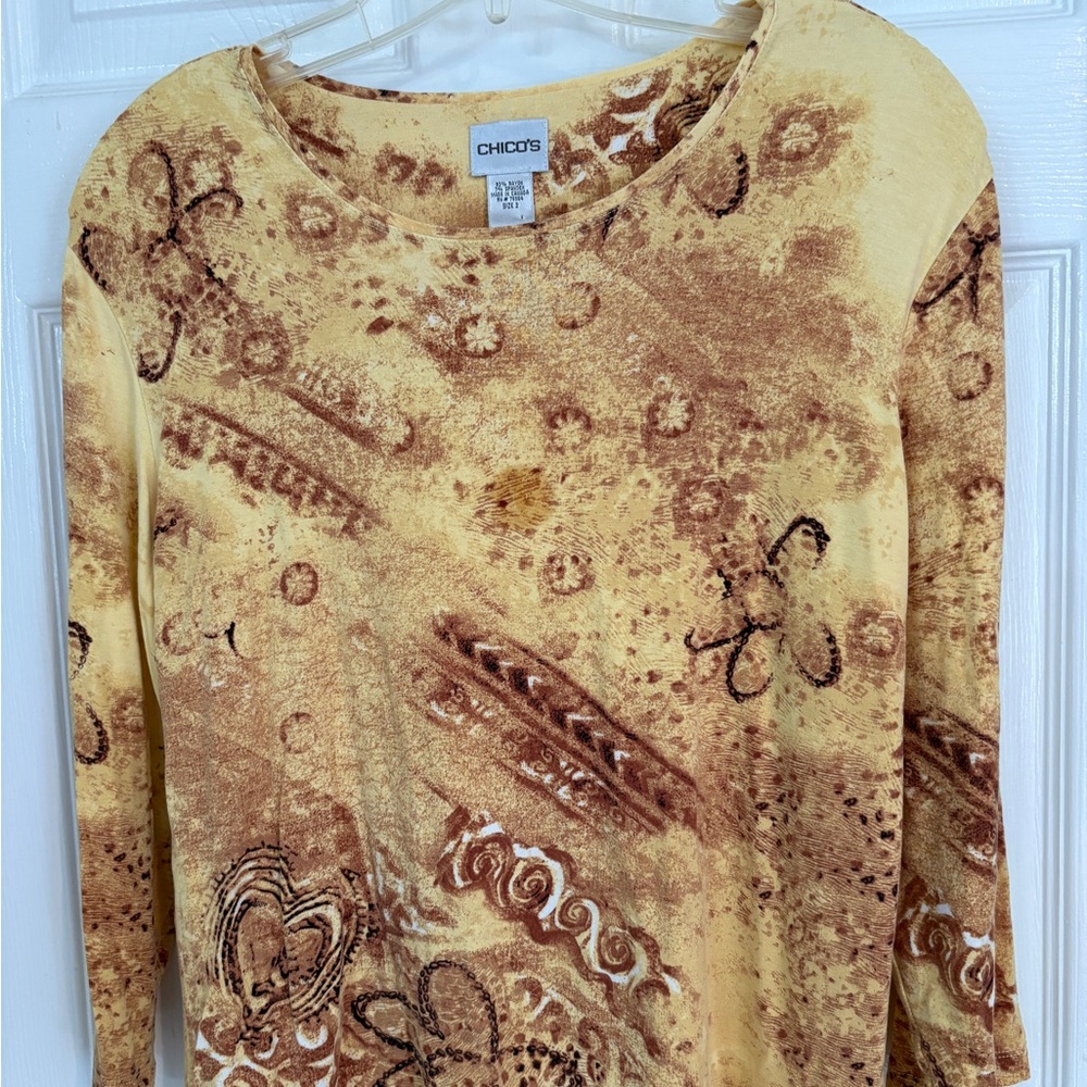 Chico's Earthy Patterned Long Sleeve Top